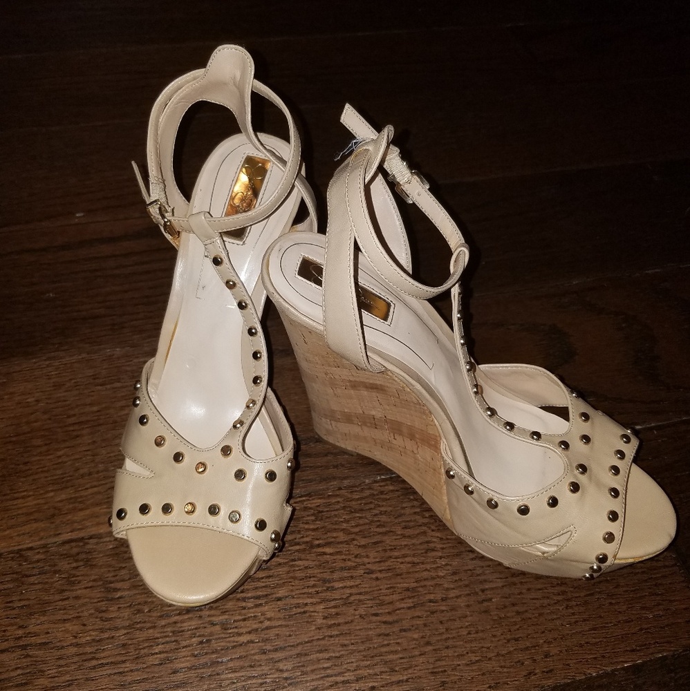Jessica Simpson Nude Studded Wedges